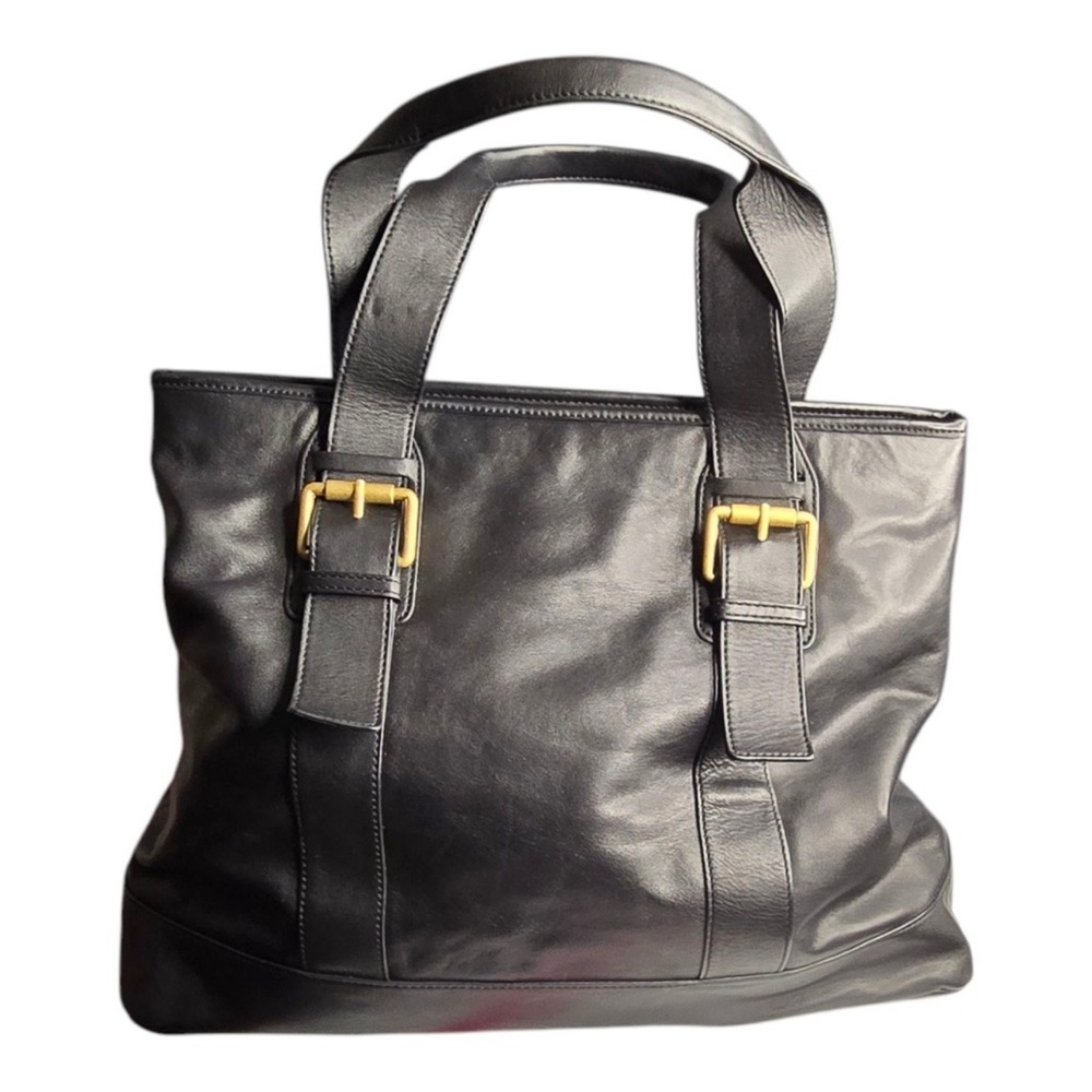 Black Leather Talbots Tote Bag with Gold Hardware